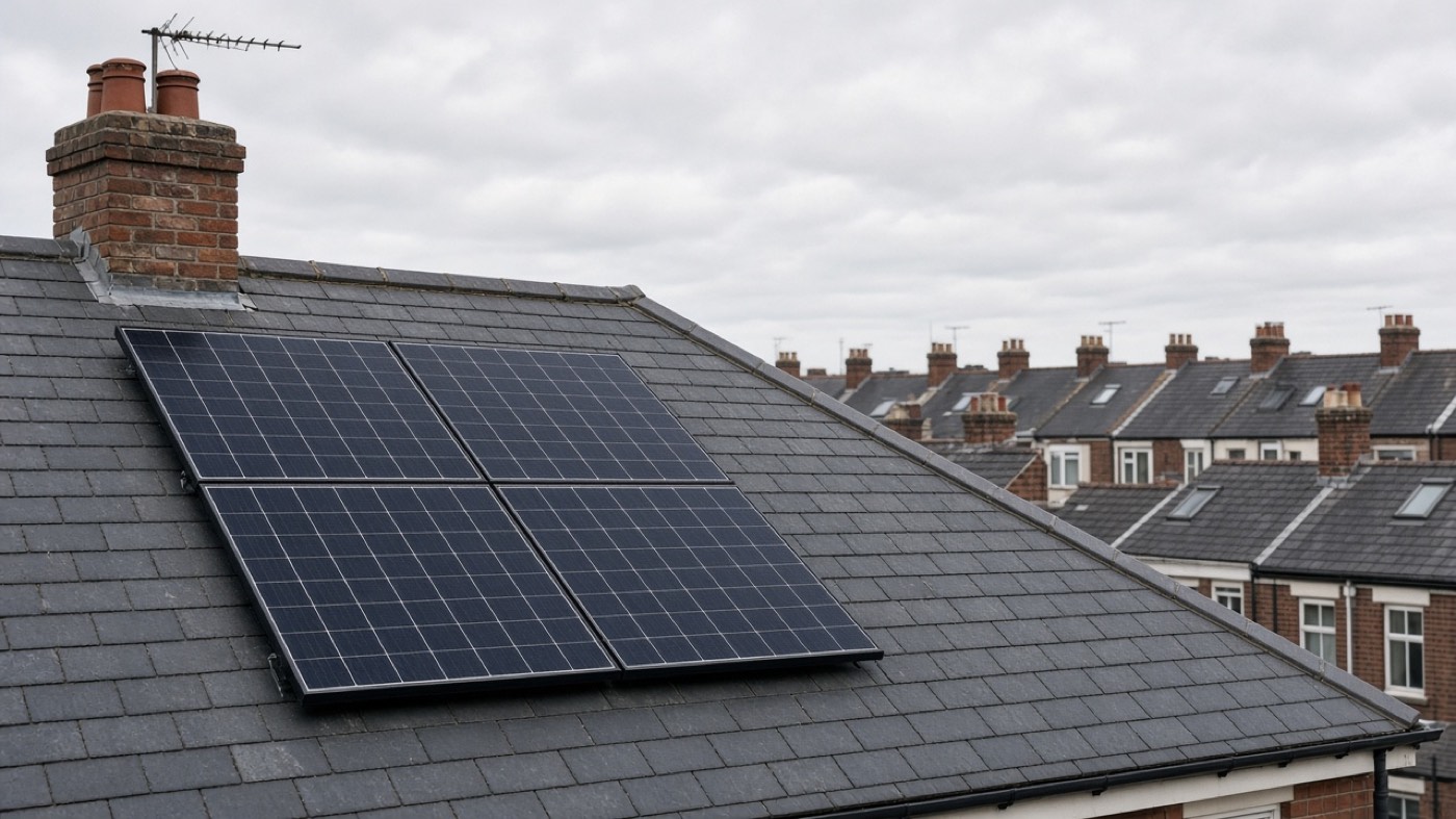 Solar panels on a British slate roof